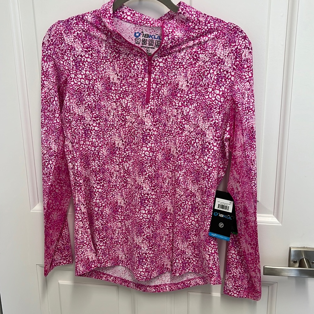 Ibkul womens 3/4 zip mock neck top NWT in abstract skin pink size m